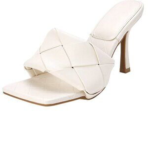 NEW White Square Toe Woven Braided Leather Mule Sandals SZ 6.5